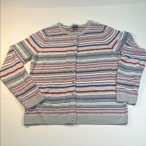 Talbots Multicolor Striped Pearl Buttons Lambswool Blend Cardigan Sz M